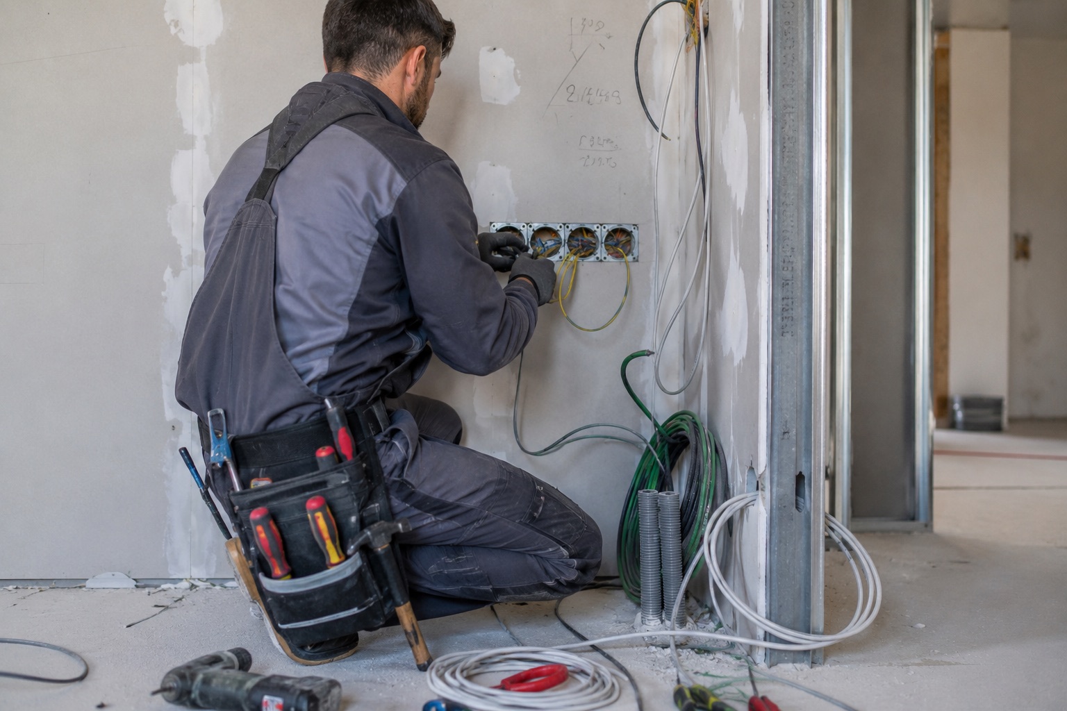 Elektriker von Hamo Elektrotechnik bei der Installation von Steckdosen in Paderborn